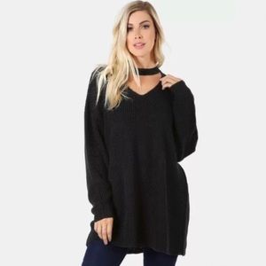 Oversized Tunic Chocker Knit Sweater